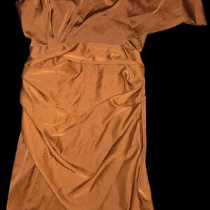 Brown/burnt orange color midi dress